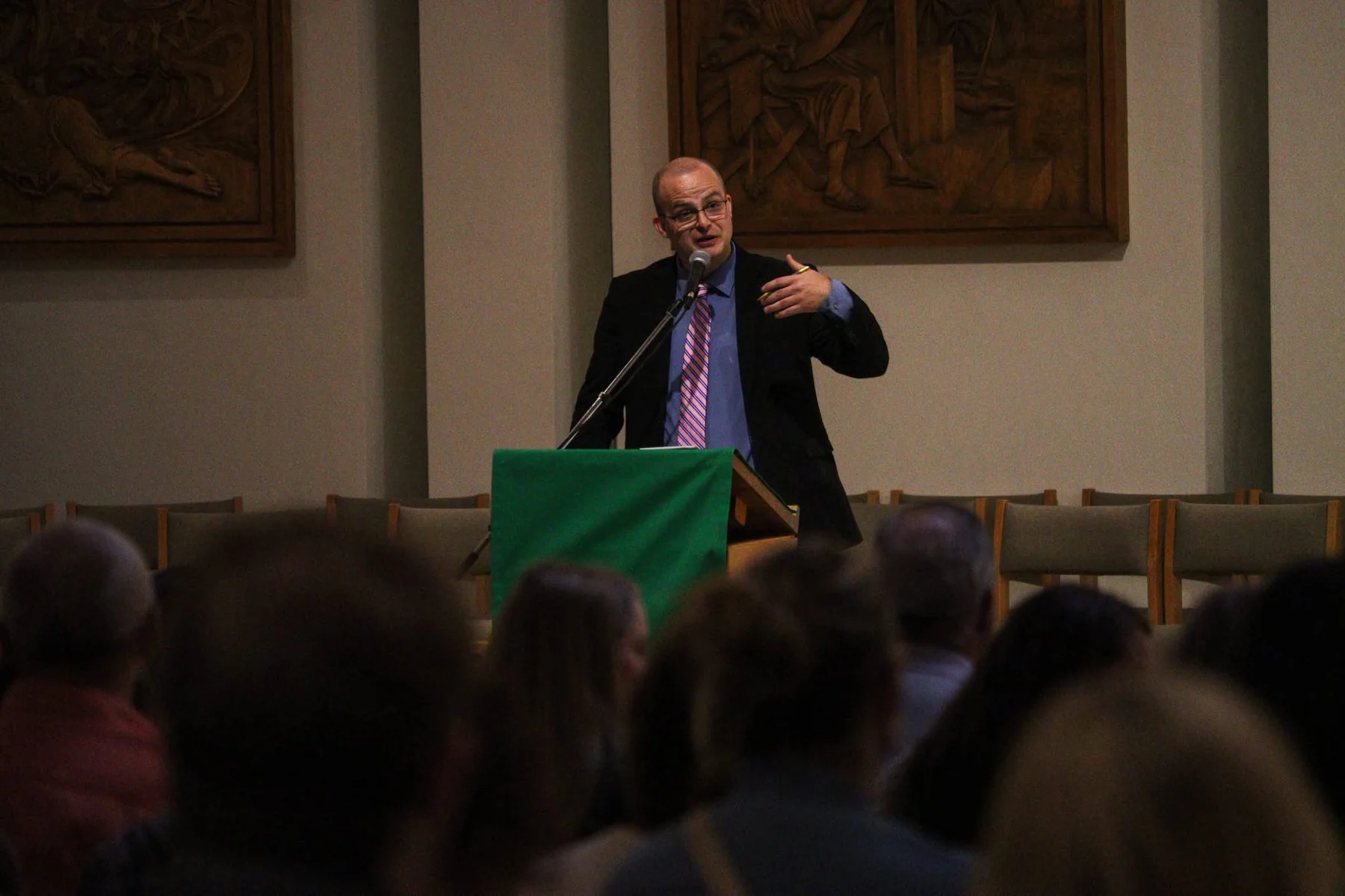 Peter Brown speaking at a sacred music concert